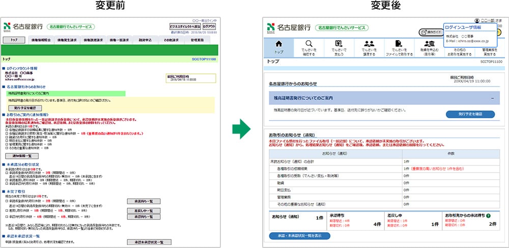 「でんさいサービス」の画面変更サンプル画像