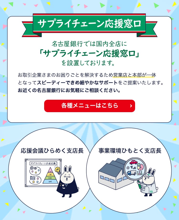 サプライチェーン応援窓口 各種メニューはこちら