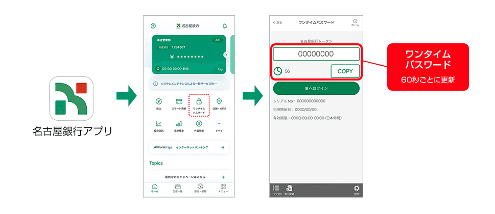 スマートフォン専用ワンタイムパスワード画面